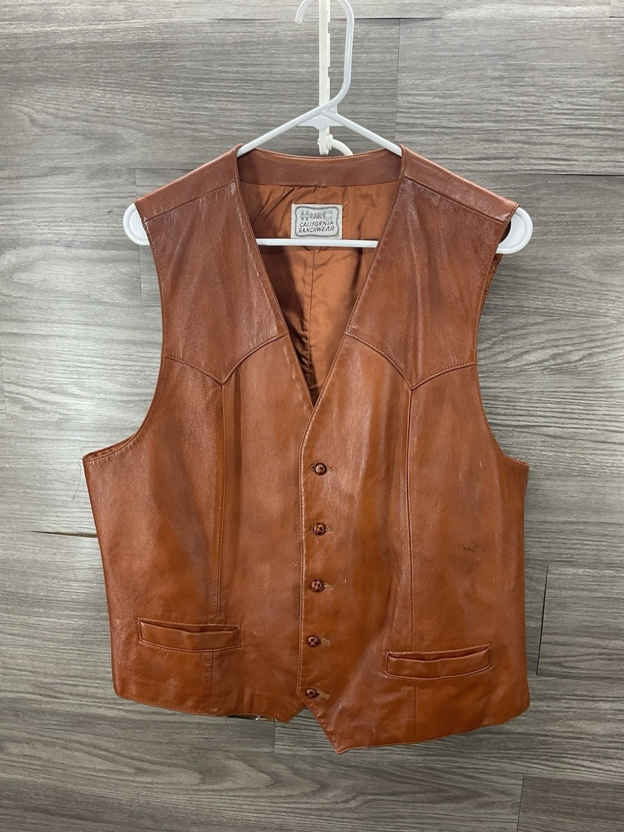 Vintage 70s H Bar C California Ranchwear Brown Leather Vest Size
