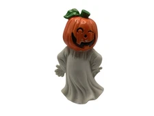 Vintage Artmark Ceramic Halloween Figure Pumpkin Head Ghost 5” Mid 70S