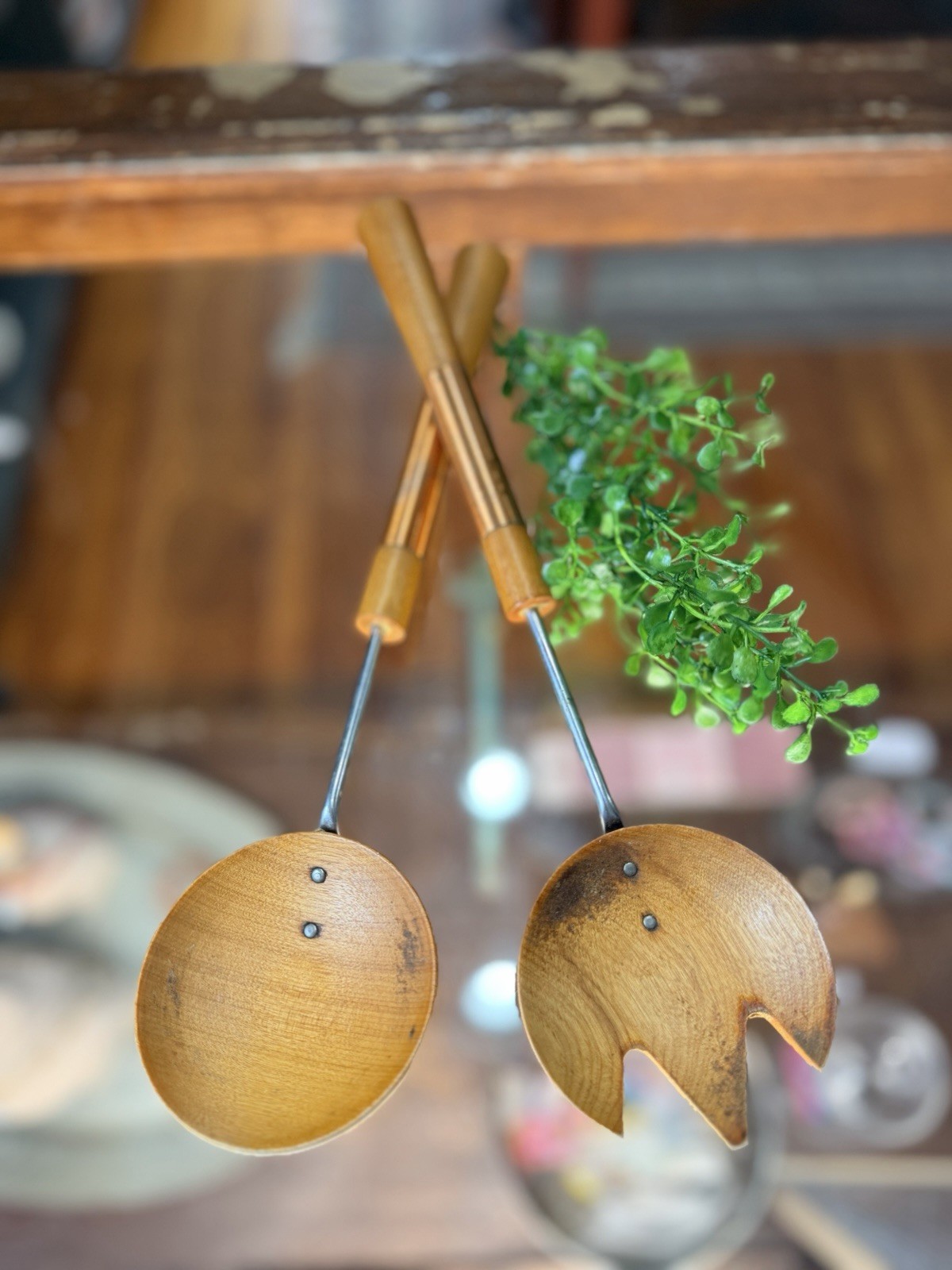 Vintage Teak Wood Salad Servers 12&rdquo; Danish Modern Spoon Fo