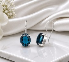 London Blue Topaz Gemstone 925 Sterling Handmade Daily Wear Earring Gift For Her