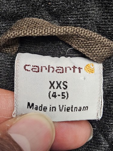 Carhartt Brown Canvas Hoodie Full Zip Jacket Boys XXS (4/5) Pockets Quilted - Picture 4 of 11