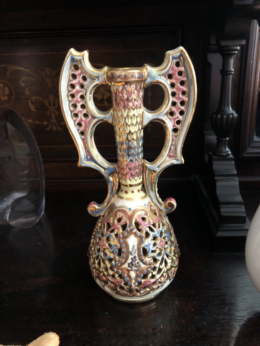 Antique Fischer J. Budapest 7”Tall Stamp Under Glaze Rich Colors 