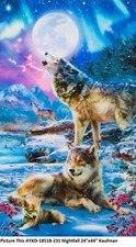 Picture This Nightfall Wolf Panel 24" cotton quilt fabric Kaufman AYKD-18518-231
