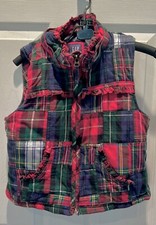Gap Girls Red Green Plaid Christmas Colors Insulated Winter Vest Size 6/8