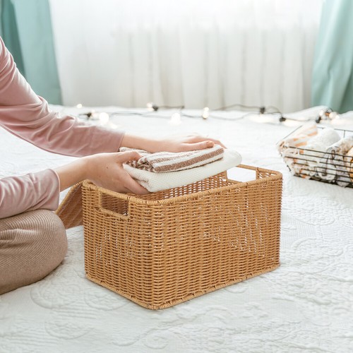 With Lid Large Capacity Woven Storage Bin Sundries Finishing Basket - Picture 8 of 11