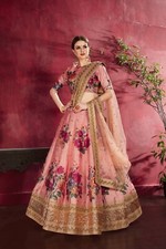Ethnic Look Benglori Silk Peach Lehenga Choli With Net Dupatta For Reception