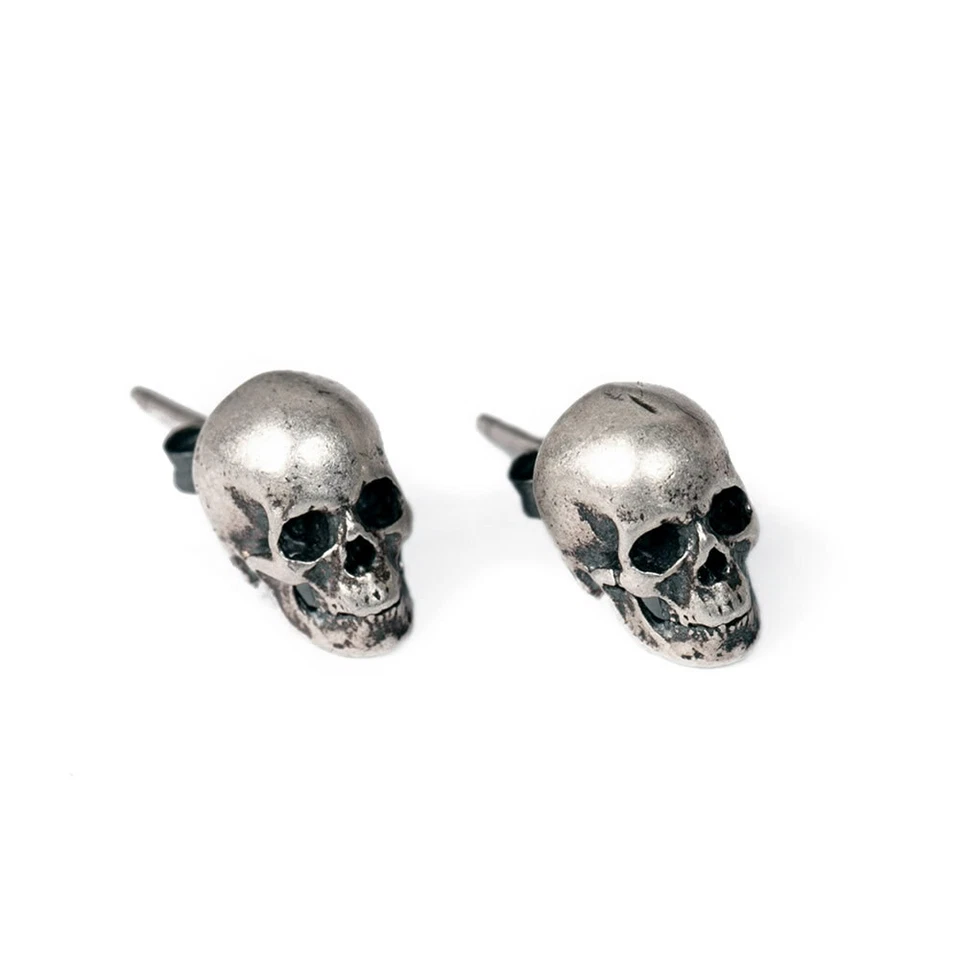 Pendiente Esqueleto Estilo Gótico Plata Esterlina S925 Real Soild Pequeño Calavera Tachuelas Foto 4 de 4