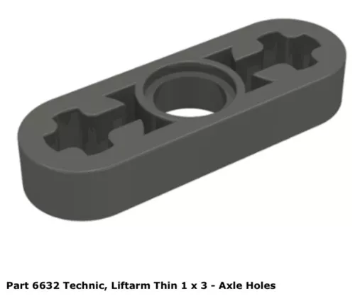 Lego 2x 6632 Dark Gray Technic, Liftarm Thin 1 x 3 - Axle Holes 8002