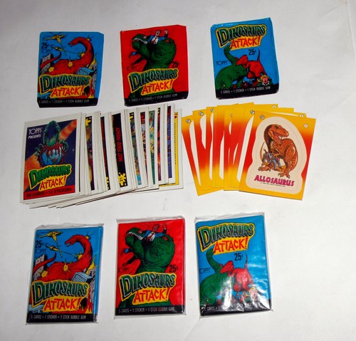 TOPPS 1988 DINOSAURS ATTACK COMPLETE 55-CARD+11-STICKER SET+3Sealed WAX+WRAPPER - Picture 1 of 2