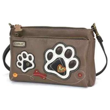 NEW CHALA BROWN DOG PUPPY PAWPRINT  DELUXE CROSSBODY CELL PHONE PURSE BAG RFID