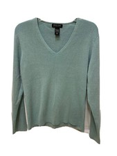 New York  Company Shimmer Ribbed V-Neck Metallic Blue Pullover Sweater Size L