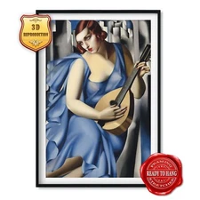Tamara Lempicka.  Blue Woman. 3D Effects Texture Gel. Handmade. Ready to hang
