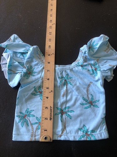 Girls Flutter Sleeves Crop Ballet Sports Bra Top Handmade New Size M Palm Trees - Picture 2 of 3