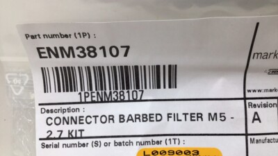 Markem Imaje ENM38107 Connector Barbed Filter M5-2.7 Kit 