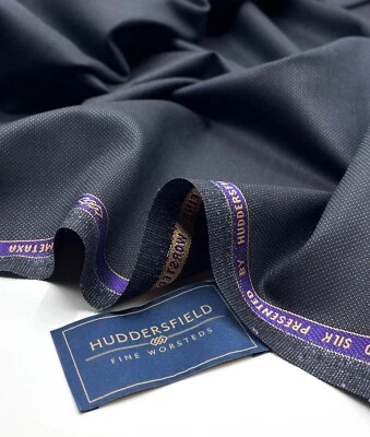 HUDDERSFIELD FINE WORSTED Blue Sharkskin Wool & Silk Fabric Suiting Fabric Thobe dishdasha 3.50m x 1.50m