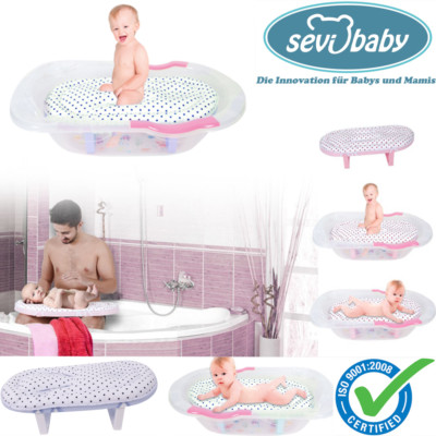 Baby Badeliege Aufsatz Hngematte Sevibaby BLAU Wei Einlage Badewannensitz  09 | eBay.de