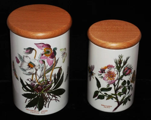 PORTMEIRION OF BRITAIN  BOTANICAL GARDENS PAIR OF CANISTERS 1 LARGE & 1 MEDIUM