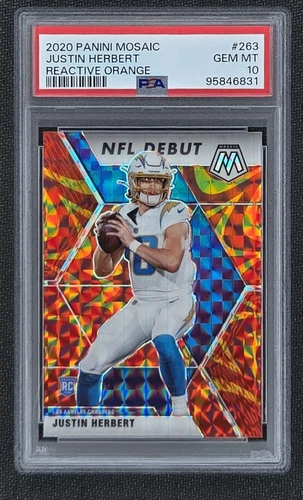 2020 Mosaic Justin Herbert Rookie NFL Debut Reactive Orange Prizm #263 PSA 10