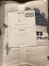 New  Pottery Barn Kids Embroidered Dino Toddler Bedding Baby Quilt