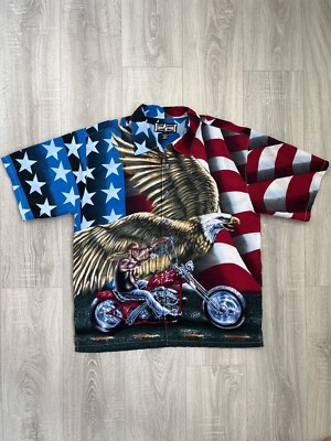 Steve & Barry`s Shirt American Flag / Eagle / Biker Overlogo Size L