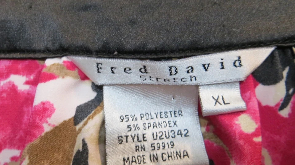 Fred David Shirt Womens XL Pink Black Multicolor Modern Art Floral Tunic Top - Image 2 of 4