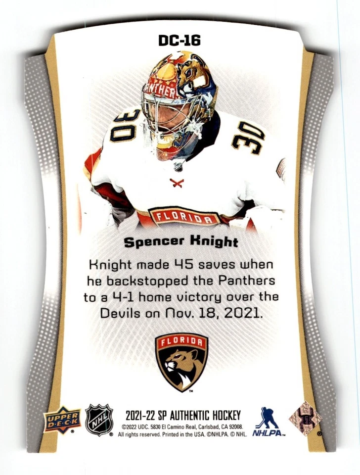 2021-22 SP Authentic Die Cuts Spencer Knight Rookie #DC-16 - Image 2 of 2