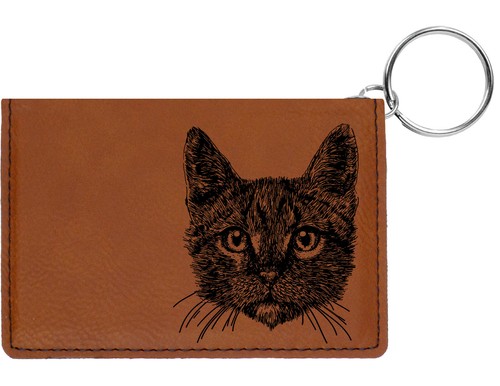Tabby Cat Laser Engraved Leatherette Keychain Wallet - Picture 13 of 18