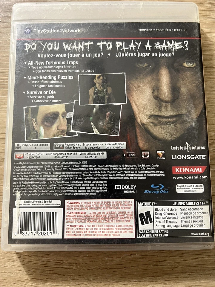 SAW II 2: CARNE Y SANGRE ✨Playstation 3 PS3✨ EE. UU. Completo Bonito Forma Horror ¡RARO! Foto 4 de 4