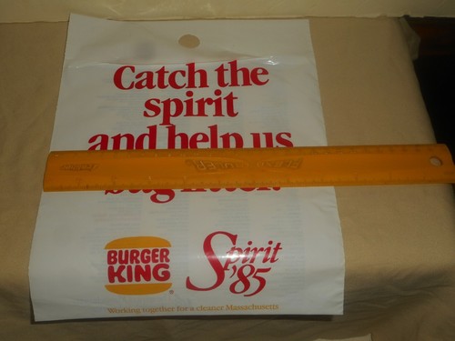 Vintage BURGER KING Car Trash Litter Bag MASSACHUSETTS Locations 1985 SPIRIT 85 - Foto 9 di 12
