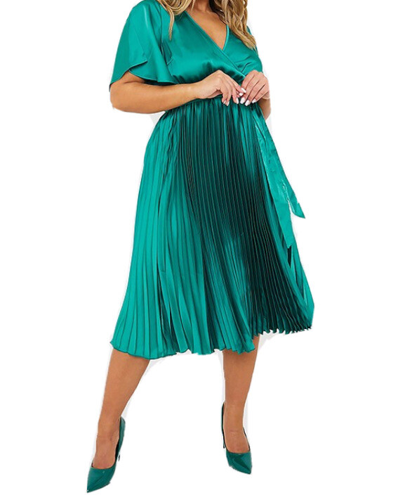 New In The Style Jac Jossa Pleated Wrap Midi Dress Green Size UK 16 image 5