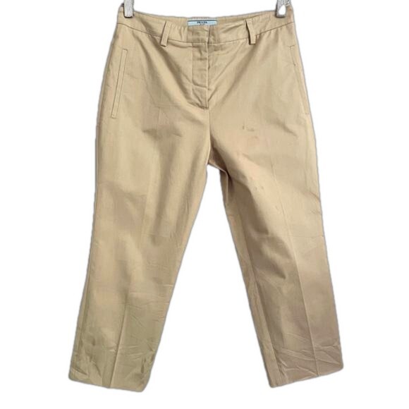 【関税&送料込】Prada Beige Cotton Pant Prada Khaki Straight Leg Cotton Crop Capri Pants - 8/M | eBay