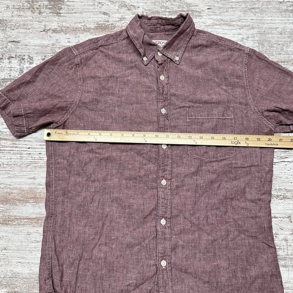 Merona Shirt Mens Medium Red Linen Blend Short Sleeve Button Up Beach Travel - Image 4 of 4