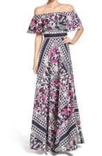Eliza J Off-The-Shoulder Scarf Printed Maxi Dress Size 4