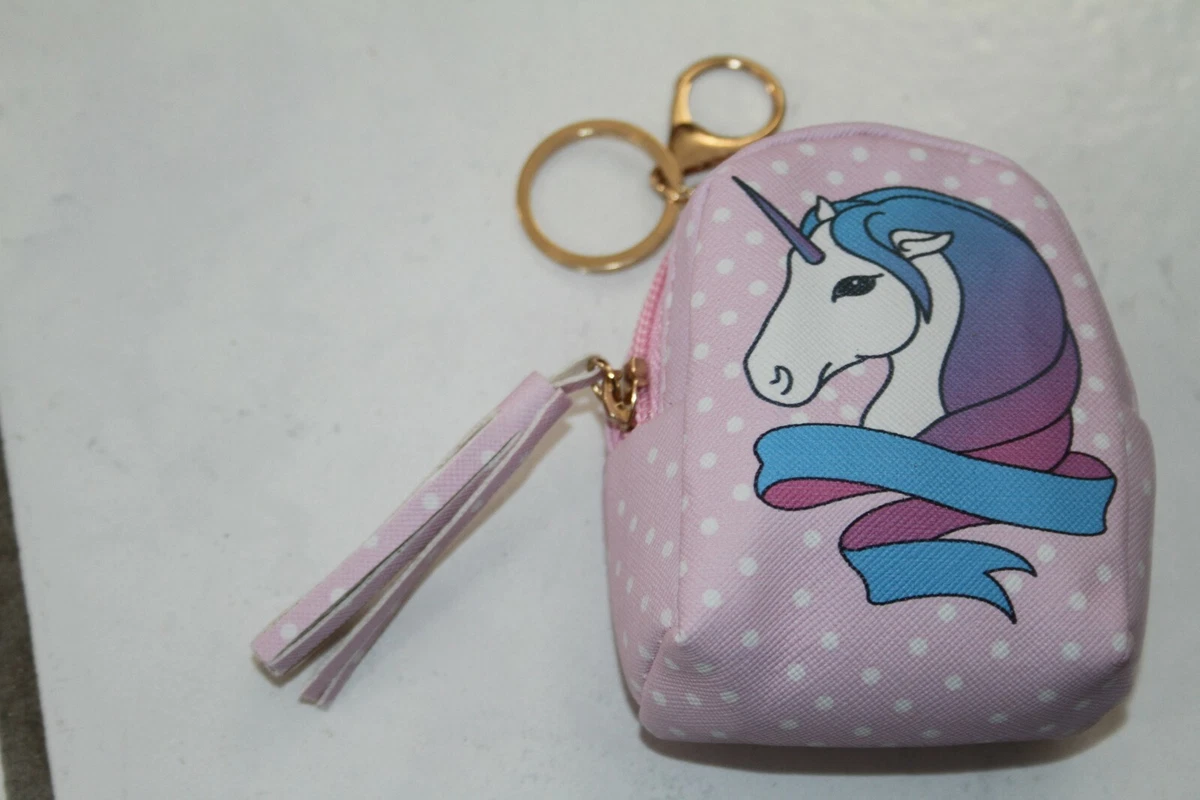 Unicorn Mini Backpack Purse Coin Key Chain w Chain Clip on Pink