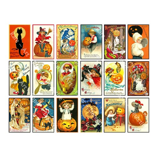 18 HALLOWEEN Clip Art Sticker REPRODUCTIONS, Halloween Decor Tag Decals, 1 Sheet