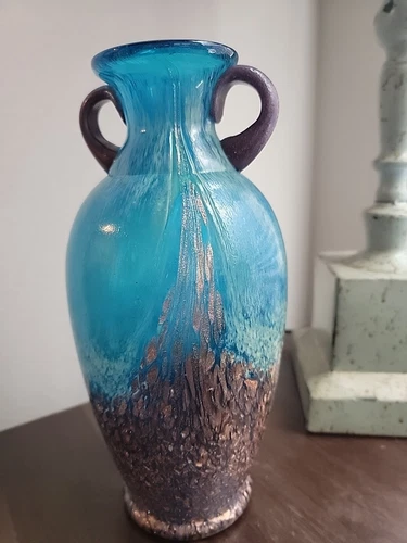 Vintage Dale Tiffany Favrile Studio Milano Amphora Blue Vase Copper Aventurine