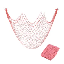 2 Pack Decorative Fishing Net Decor, Red 80x40 Inch Hanging Cotton Net