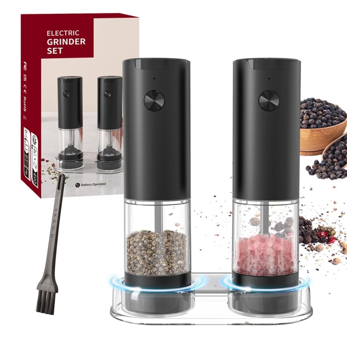 Electric Salt and Pepper Grinder Set - Automatic Salt and Pepper Mill Shakers...