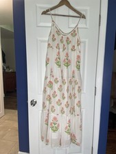 Olivia James White Cotton Floral tiered Maxi Dress - size Medium