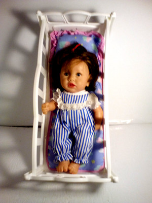 My Sweet Love Musical Baby Doll Bed Crib 15''x8'' & 11'' Life Like Baby Doll EUC
