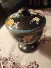 CLOISONNE BLACK ENAMEL FLORAL COMPOTE CANISTER JAR BOWL BOX — photo 8