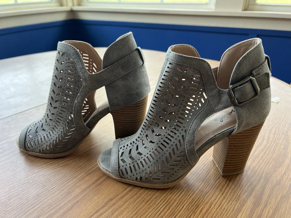 Zapatos gris Qupid para mujer talla: 6 gris malla punta abierta botín tacón bloque nuevos sin etiquetas Foto 3 de 4