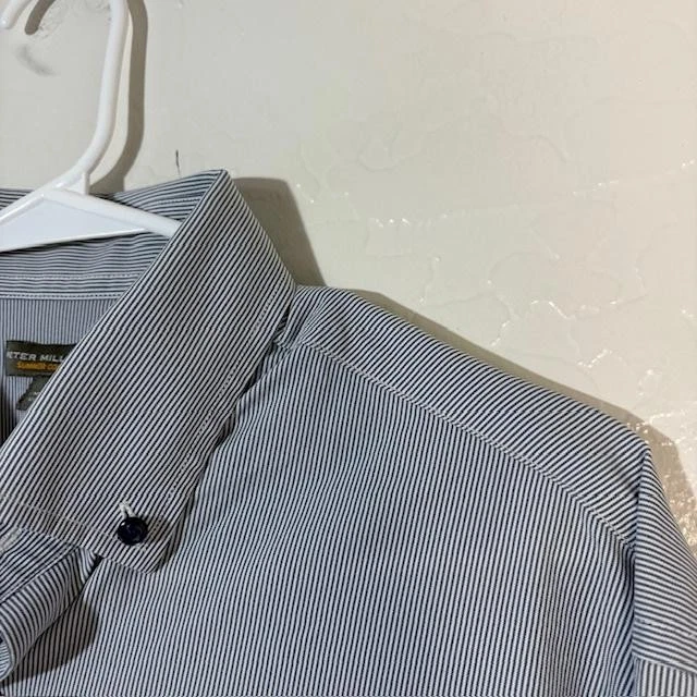 Camisa Peter Millar Para Hombre Grande Azul Blanco Rayas Abotonada Verano Comodidad Foto 2 de 4