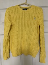Polo Ralph Lauren Cable Knit Cashmere Sweater Boys Medium Yellow Classic Fit