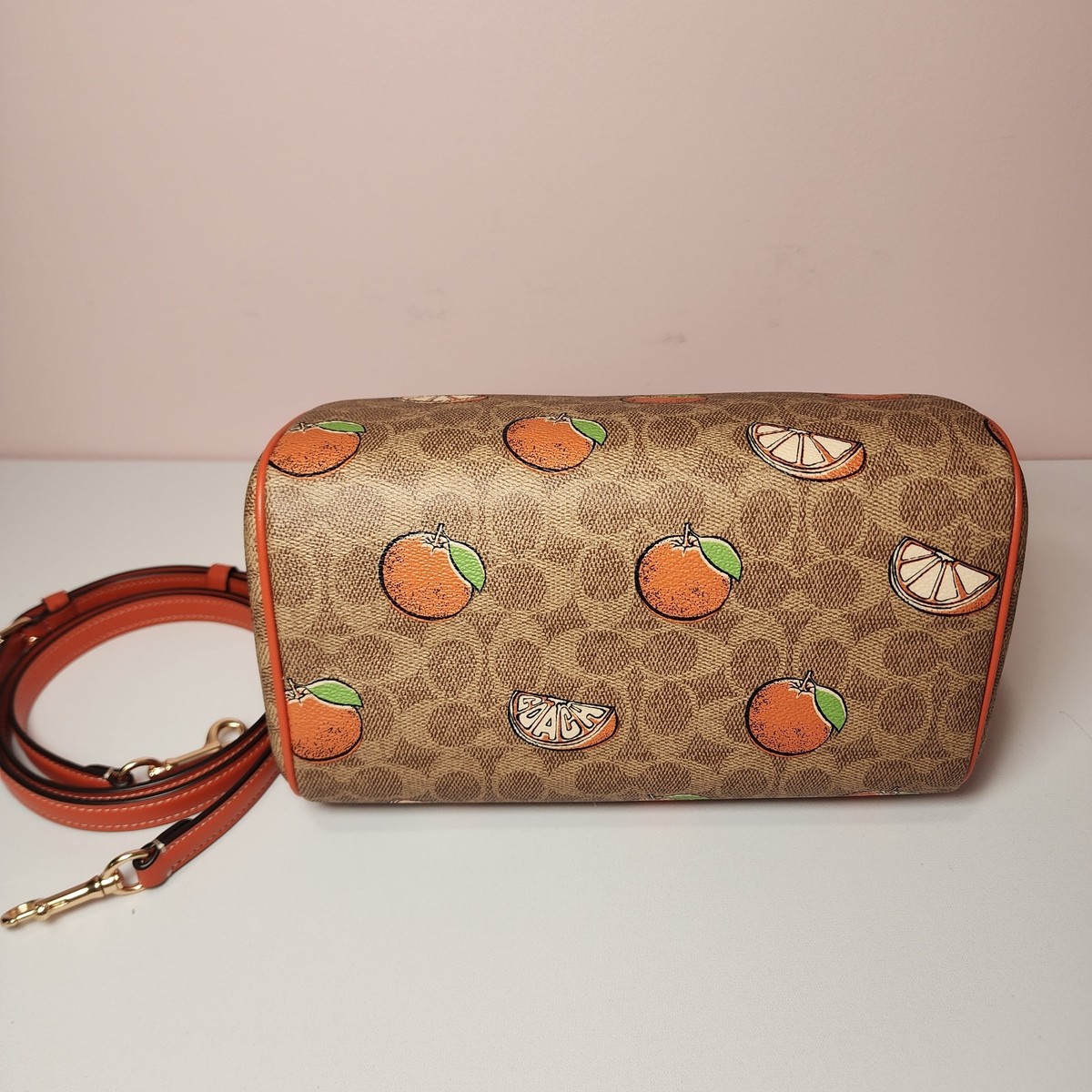 Coach Rowan Satchel Bag In Signature Canvas With Orange Print Coach Rowan Satchel Bag In Signature Canvas With Orange Print