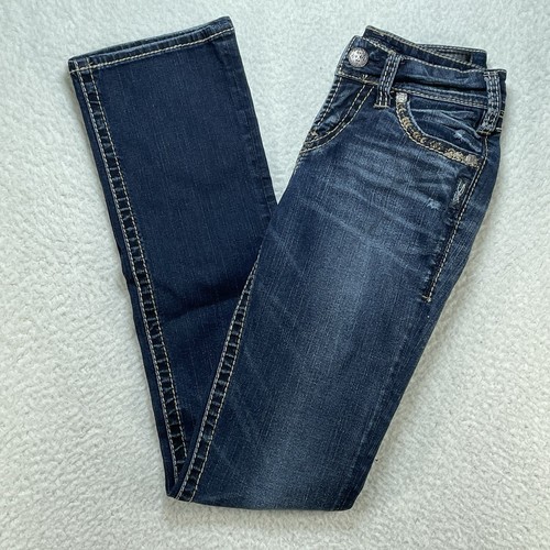 Silver Jeans Womens Size 25 Blue Suki Mid Rise Slim Boot Cut Embroidered 25x32