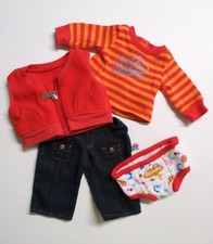 American Girl Bitty Twins Boy 2010 Denim Pants Striped Shirt Vest Undies Outfit