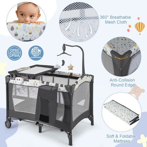 3-in-1 Baby Bassinet Portable Pack and Play w/ Removable Changing Table Mattress - Picture 5 of 12