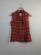 SHANGHAI TANG mulberry silk orange red striped vest tank top Oriental Classic 12