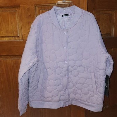 Womens Free Haven Lavender Quilted Floral Bomber Jacket Size L NWT Snap Buttons